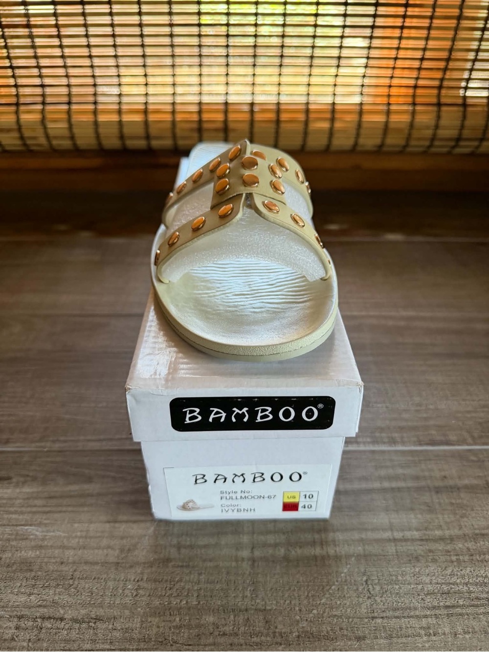 Bamboo Ivory w/ Gold Studs Slide Sandals - New - Ships Today - Multiple Sizes